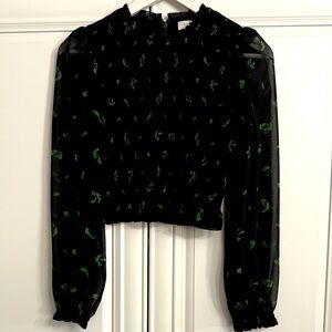 Aritizia Wilfred Women's Sz Small Long Sleeve Lilith Blouse Black w/Green